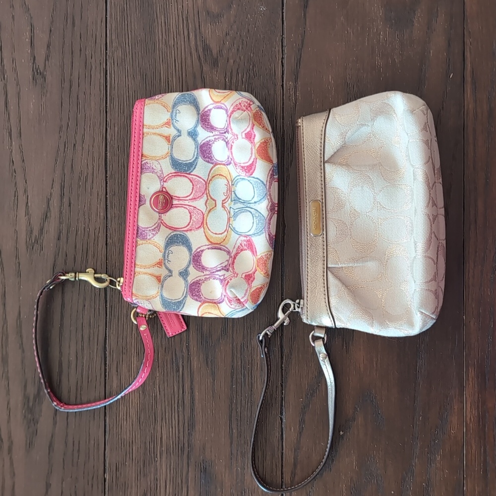 Coach Signature Colorful Patterned Wristlet and Beige Wristlet Set